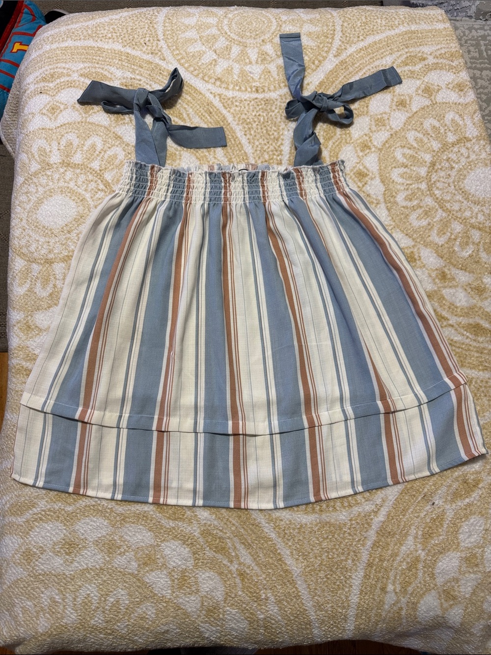bobeau Strappy top blouse Cream & Brown Striped Tie-Shoulder Tank Size M
